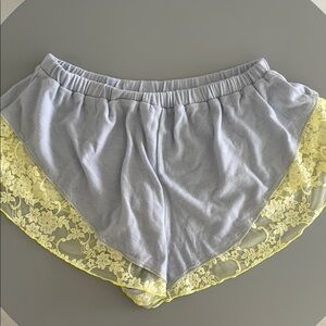 Out From Under by Urban Outfitters Light Blue and Yellow Lace Trim Sleep Shorts